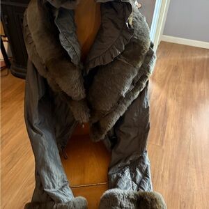 Luxurious  Faux Fur-Trimmed Jacket detachable 3 layers